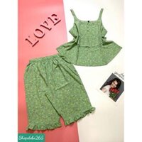 Bộ ngủ 2 dây,đồ bộ nữ,đồ ngủ mặc nhà lửng vải lụa BL 22 hoạ tiết hoa nhí siêu cưng. - Màu 6 - Size 45-55,57kg