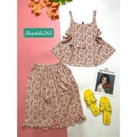 Bộ ngủ 2 dây,đồ ngủ mặc nhà lửng vải lụa BL 28 hoạ tiết hoa nhí siêu cưng. - Nhí trắng,Size 45-55,57kg