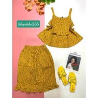 Bộ ngủ 2 dây,đồ ngủ mặc nhà lửng vải lụa BL 28 hoạ tiết hoa nhí siêu cưng. - Nhí vàng,Size 45-55,57kg