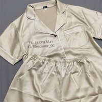 Bộ ngủ/ bộ mặc nhà lụa satin cộc tay màu nâu sữa sz M
