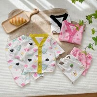 Bộ Ngủ Cho Bé pijama Cổ V Chất Đũi Mềm Cho Bé Trai Bé Gái từ 6 - 21kg Shop_thoitrangbeyeu, Bộ quần áo ngủ, quần áo thun