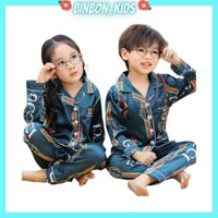 Bộ ngủ cho bé trai bé gái Binbon kids, Bộ pijama cho bé dài tay chất lụa in hinh cực yêu cho bé Từ 7-28Kg