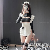 Bộ Ngủ Cosplay Sexy Cô Hầu Gái Maid Lolita Bigsize Đồ Ngủ Sexy Váy Tay Dài Hở Ngực Kèm Tạp Dề Gợi Cảm Quyến Rũ Kèm Quần Chip