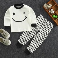 Bộ ngủ cotton dài tay hình mặt cười