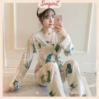Bộ ngủ kimono nhật bản tay dài quần dài cực xinh tặng kèm bịt mắt C46