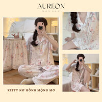 Bộ Ngủ Kitty Nơ Hồng Mộng Mơ - Pijama - Aureon (Tặng ngay Quần Đùi cùng màu)