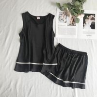 Bộ Ngủ Lụa Quần Đùi Áo Sát Nách Chất Đẹp MLXL CT095 - Đen,L