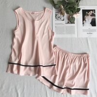 Bộ Ngủ Lụa Quần Đùi Áo Sát Nách Chất Đẹp MLXL CT095 - Hồng phấn,L
