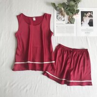 Bộ Ngủ Lụa Quần Đùi Áo Sát Nách Chất Đẹp MLXL CT095 - Đỏ,M