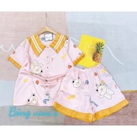 bộ ngủ lụa satin mặc nhà tiểu thư cộc đùi hoạ tiết
