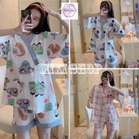 Bộ Ngủ Mặc Nhà Ngắn Tay Nhiều Màu ⚡FREESHIP⚡ Set Pijama Dây Eo Cộc Tay Icon Xinh Xắn 🦋 Quần Áo Đôi Mùa Hè 🦋