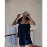 Bộ Ngủ Nữ Áo 2 Dây Quần Short Ống Rộng , Áo Nữ Chun Ngực Quần Đùi Chất Đũi 5 Màu