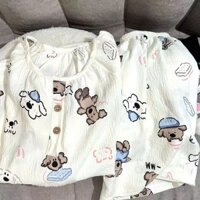 Bộ ngủ nữ áo ngắn quần short cotton mây pijama dễ mặc cute basic mặc nhà họa tiết hoạt hình đáng yêu 012