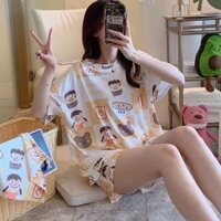 Bộ Ngủ Nữ Cộc Tay Icon Sét Quần Áo Ngắn Hình cute X013
