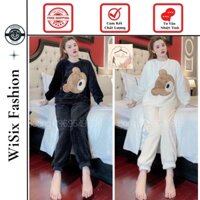 Bộ ngủ nữ hình gấu,bộ đồ ngủ dài tay pijama lông 2 mặt cực thích khi mặc và ấm áp p000610,WiSix fashion