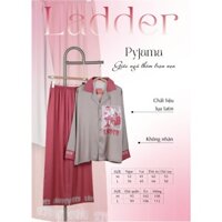 Bộ ngủ nữ mặc nhà Pijama Ladder tay dài quần dài (không túi) lụa latin mềm mịn in 3D nền ghi vịt hồng cute (5406)