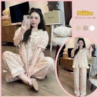 Bộ ngủ nữ pijama dài tay mẫu hoa hồng chất vải đũi mềm nhẹ mặc nhà đi dạo thời trang thu đông HCOM3162 Miiboo