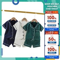 Bộ Ngủ Pijama Cho Bé Trai Bé Gái Tiny Kids, Bộ Ngủ Mặc Nhà Chất Lụa trơn Cho Bé Từ 6-27kg