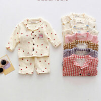 Bộ ngủ Pijama cho bé trai bé gái từ 6-15kg chất liệu musslin cotton, đồ ngủ dài tay cho bé in hình Labubu cực xinh