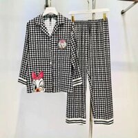 bộ ngủ pijama lụa caro con vịt áo dài tay quần dài mã cr01