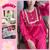 Bộ Ngủ Pijama Mặc Nhà Kẻ Caro Dài Tay Chất Đũi Lạnh Mềm Dễ Thương Cho Nữ
