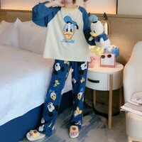 Bộ ngủ pijama nữ dài tay hình vịt Donald nhiều màu