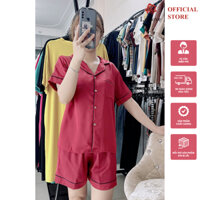 Bộ ngủ pijama trơn lụa quần đùi áo ngắn tay thiết kế viền Liilove PT01