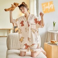 Bộ Ngủ Pyjama Cotton Cổ Yukata Korea Style Đồ Ngủ Ngắn Tay JULY HOMEWEAR