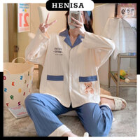 Bô Ngủ Thu Đông Đóng Cúc Chất Liệu Cotton Cao Cấp HENISA Áo Ngủ Mỏng Thoải Mái Mặc Ở Nhà PJ1062