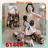 Bộ ngủ tiểu thư 3 món: áo cộc tay, quần đùi, quần dài mặc nhà hình cute