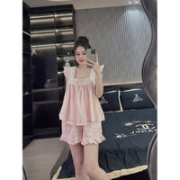 bộ ngủ tiểu thư, bộ pijama chất liệu thô đũi cánh tiên viền ren nude siêu xinh hàng hè dành cho nữ by mộc bikini