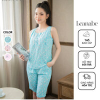 Bộ Ngủ Vải Thô Lanh Áo Sát Nách Quần Lửng Bộ Mặc Nhà Mềm Mịn Không Nhăn Thoáng Mát Leanabe Homwear 23TL301