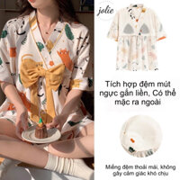 Bộ Ngủ Yukata Có Đệm Ngực Form Dáng Ngắn Trendy, Dễ Mặc, Chất Liệu Cotton