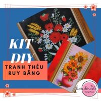Bộ nguyên liệu tự thêu _ Tranh vải  thêu ruy băng / Mẫu hoa No3