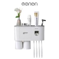 Bộ nhả kem đánh răng tự động OENON (Bộ 2 cốc)- Kệ đựng bàn chải đánh răng dán tường kèm cốc [GHTH] 2
