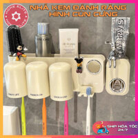 Bộ Nhả Kem Đánh Răng Tự Động Hình Cún Cưng,Kệ Để Bàn Chải Đựng Đồ Trong Phòng Tắm Tặng Kèm Sticker,Cốc Và Miếng Dán