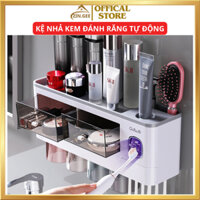 Bộ nhả kem đánh răng tự động, kệ đựng bàn chải tặng kèm cốc và miếng dán tường