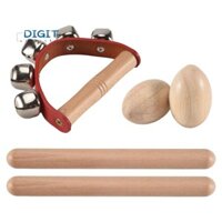Bộ nhạc cụ gõ, Gậy nhịp điệu + Bình lắc trứng bằng gỗ + Chuông rung Tambourine, dành cho trẻ em Giáng sinh
