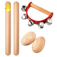 Bộ Nhạc Cụ Gõ + Que Gõ Bằng Gỗ + Chuông Tambourine Cho Bé