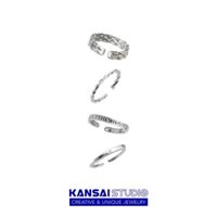Bộ nhẫn bốn món thiết kế mở xoắn cho cặp đôi KANSAI, trang sức tay có thể điều chỉnh, phong cách tối giản và thời trang.