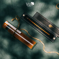 Bộ Nhang trầm không tăm (11cm) ống thuỷ tinh + Khay đốt Gỗ Mun - Thưởng hương trầm tự nhiên, trầm ấm