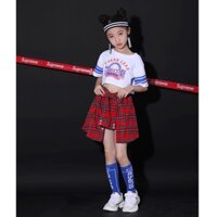 Bộ Nhảy Aerobic TikTok Hiện Đại Áo Croptop Quần Váy Buộc Vạt Cho Bé Gái, Đồng Phục Nhảy Nhóm Cho Bé Fanekids FA074