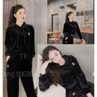 Bộ nhung nữ, quần dài áo croptop, set bộ nhung dài tay chất nhung mềm mịn phong cách thời trang