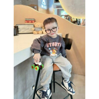 Bộ nỉ áo xanh than hoạt hình phối quần babysky xám cho bé trai