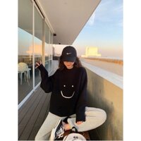 Bộ nỉ bông mặt cười form rộng, unisex, quần bo chun gấu, vải nỉ dày