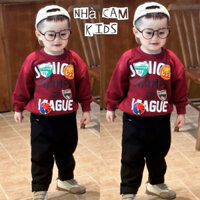 Bộ Nỉ Cho Bé, Bộ Nỉ Bông Áo Đỏ Bo Gấu Quần Jeans Đen - Nhà Cam