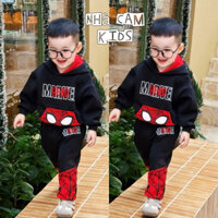 Bộ Nỉ Cho Bé, Bộ Nỉ Dài Tay Nhện Đen Mũ Đỏ Hoodie Cho Bé - Nhà Cam
