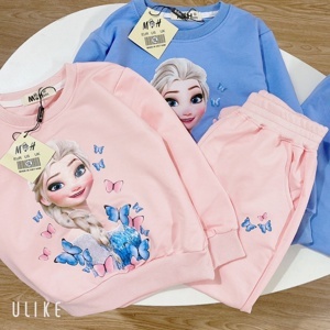 Bộ nỉ da cá elsa dành cho bé gái