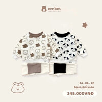 Bộ Nỉ Da Cá Embes + Quần Legging Phối Màu Cho Bé Mặc Thu Đông. Bộ Dài Tay Thu Đông Cho Bé