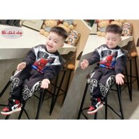 Bộ nỉ dài tay bé trai, sét vẩy sơn loang SpiderMan nỉ bông đen quần dài từ 9 đến 27kg